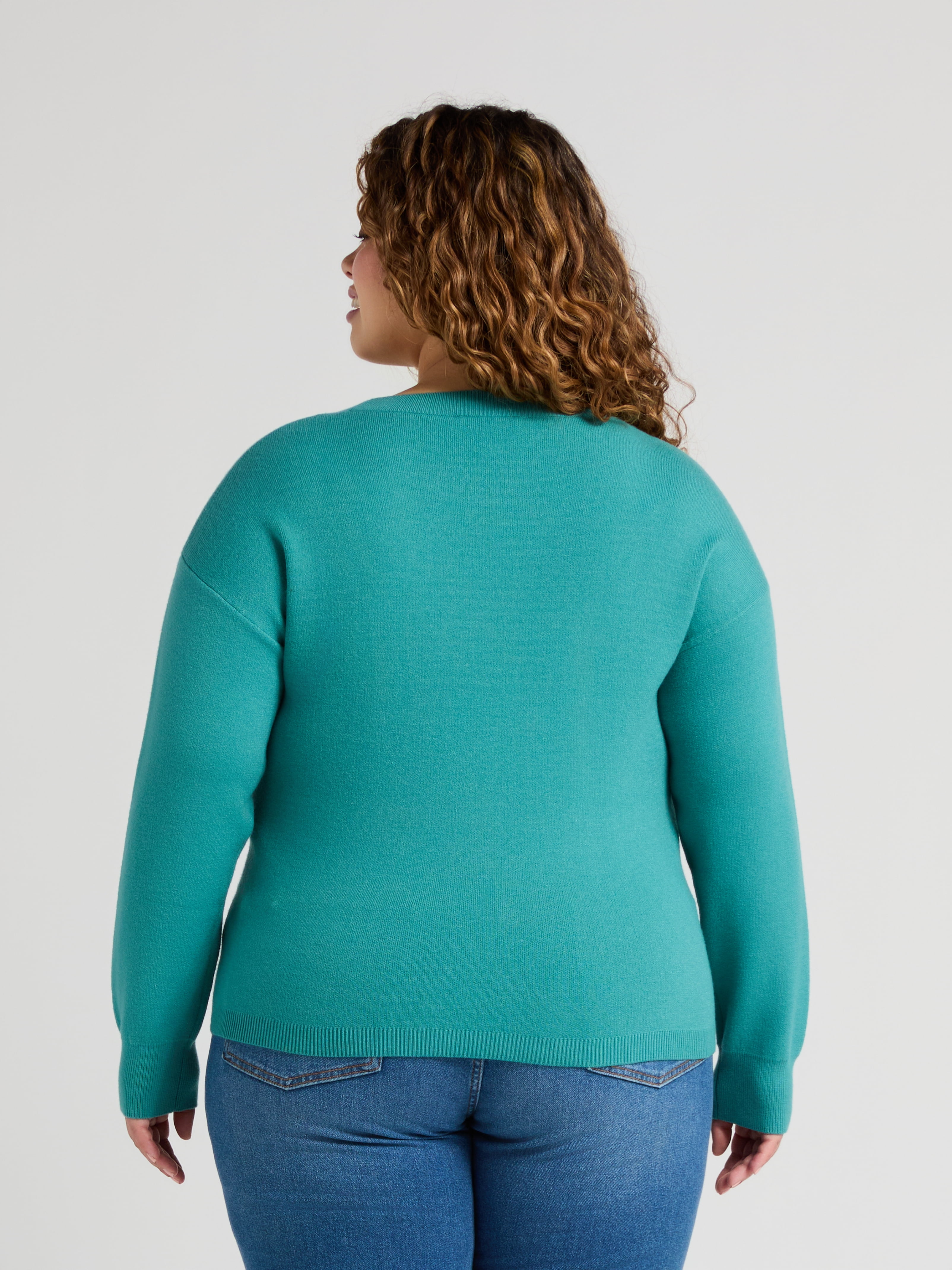 Terra & Sky Women’s Plus Size Double-Knit Twist Sweater, Sizes 0X-5X