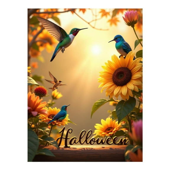 Diamond Art Kits for Adults, Sunflowers Autumn Hummingbirds 5D Diamond Painting Kits for Adults Beginners, DIY Full Drill Diamond Painting, Gem Art and Crafts 12x16
