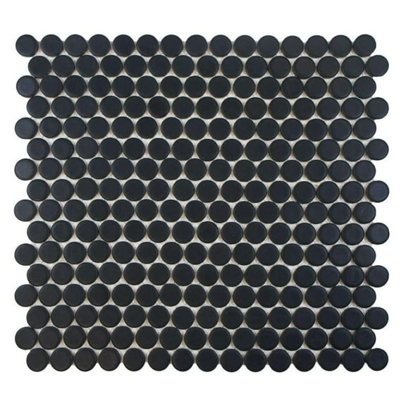 Matte Black Penny Round Porcelain Mosaic Floor Wall Tile for Backsplash Kitchen, Bathroom Shower, Accent Decor on 12x12 Mesh for Easy Installation (Box of 10 Sq.Ft.)