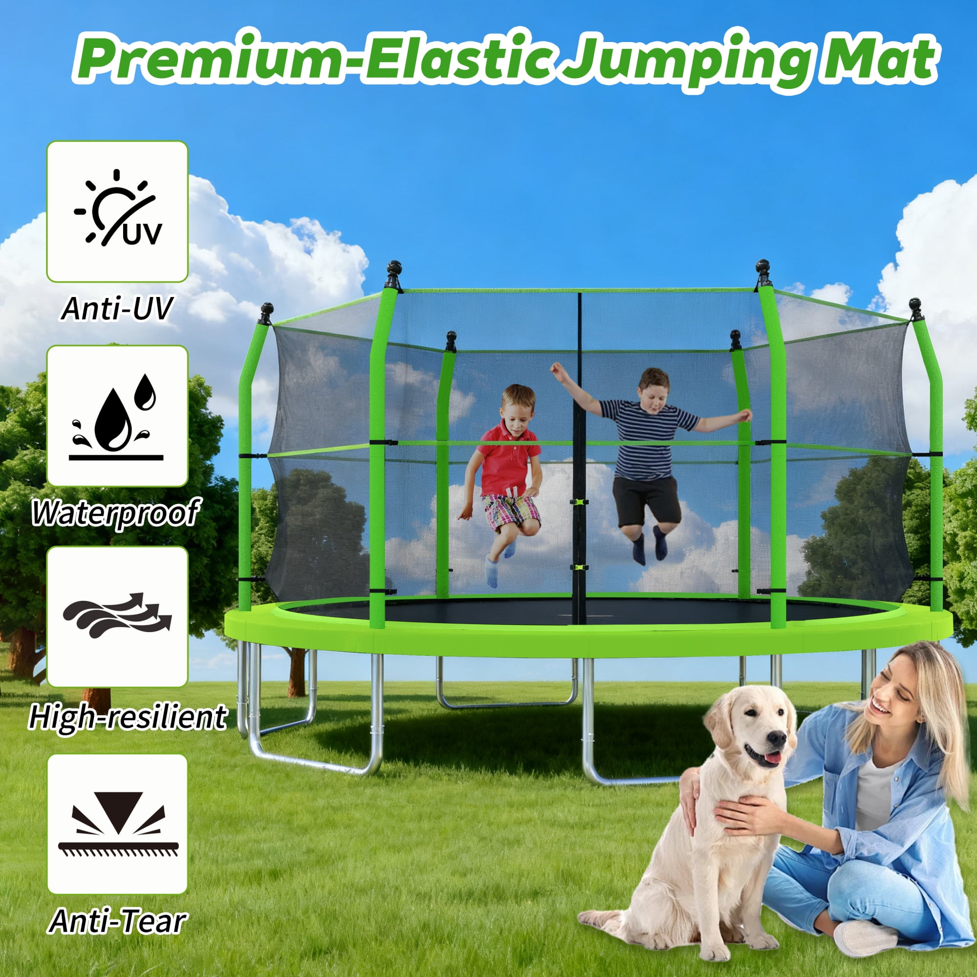 Arspjes 16ft Trampoline for Kids and Adults,Heavy Duty Outdoor Trampoline with Enclosure Net and Ladder,Upgraded Kids Recreational Trampoline for Family,Green