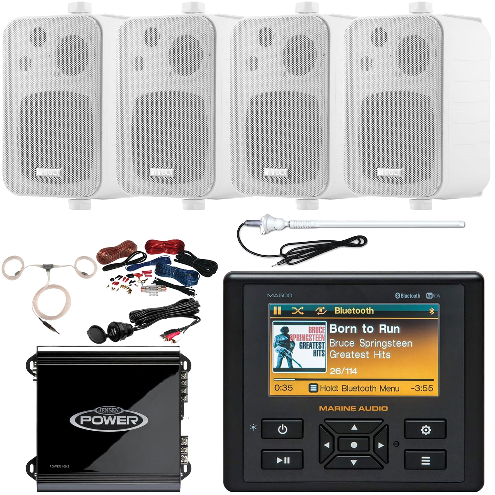 Marine Audio AM/FM USB Bluetooth Waterproof Stereo, 4 x 4" 3Way InDoor