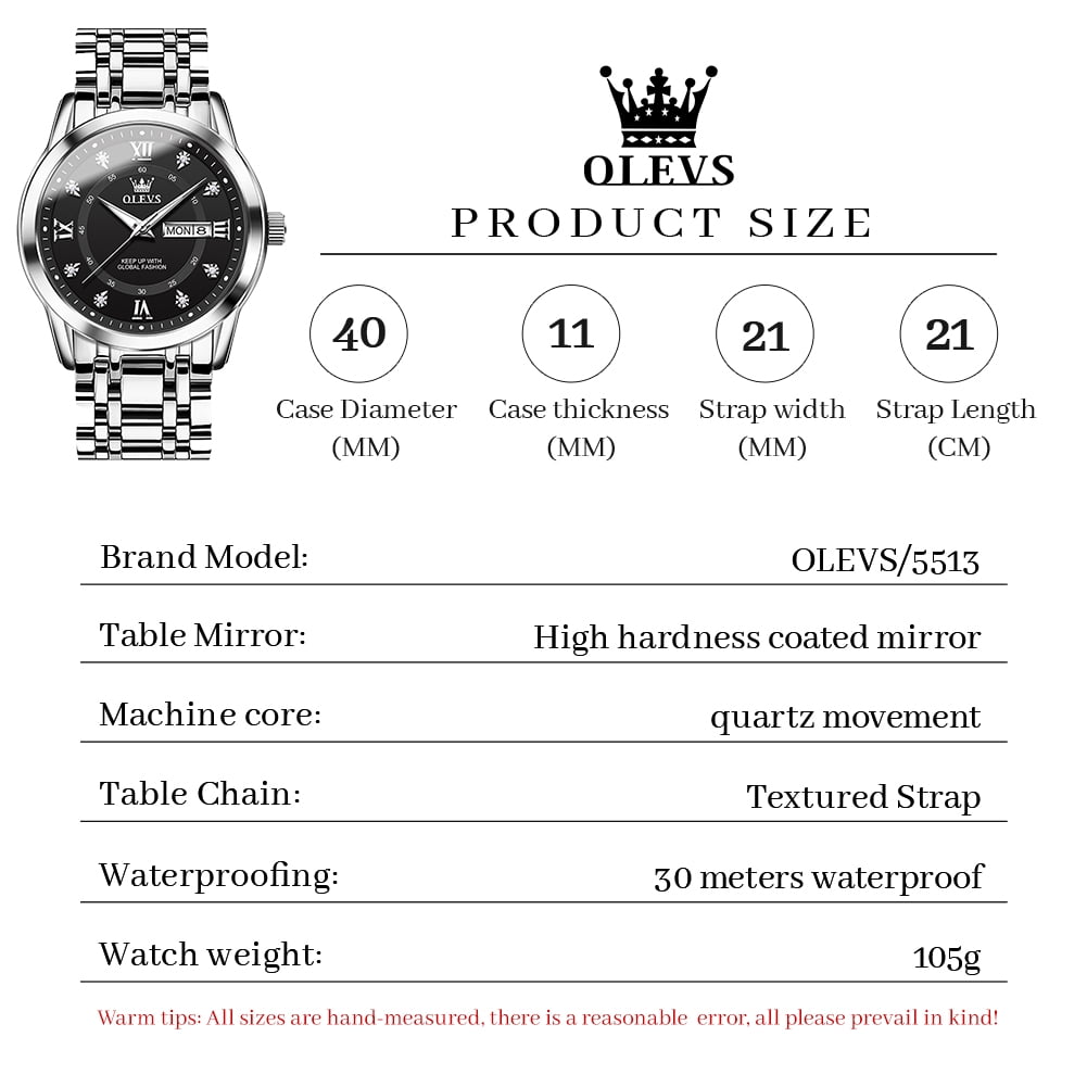 OLEVS Watches For Men Diamond Business Dress Luxury Casual Analog Quartz Stainless Steel Waterproof Luminous Date Men Wrist Watches Reloj Para Hombre Black Dial