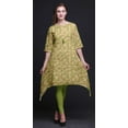 thumbnail image 5 of Bimba Green Autumn Leaves Asymmetric Kurta Indian Tunic Tops For Women Printed Indian Clothing Large, 5 of 6