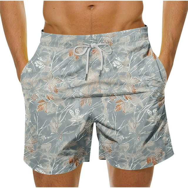 Pantalones Cortos Casuales de Baño con Impresión de Hojas Hawaianas para Hombres 100% Poliéster, Pantalones de Playa de Secado Rápido, Upf 50 + con Forro de Malla para Nadar
