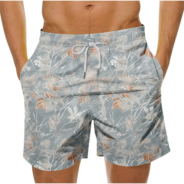 Pantalones Cortos Casuales de Baño con Impresión de Hojas Hawaianas para Hombres 100% Poliéster, Pantalones de Playa de Secado Rápido, Upf 50 + con Forro de Malla para Nadar