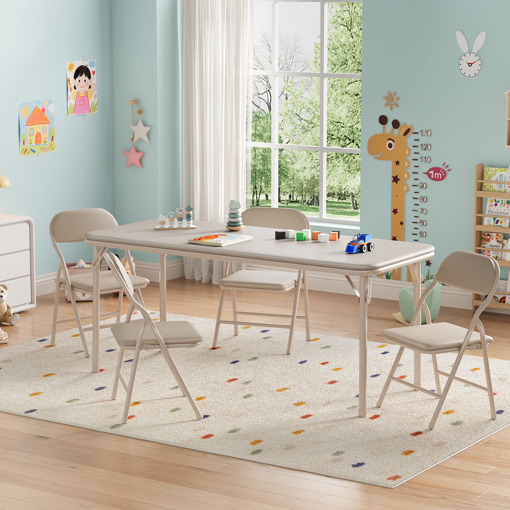 Kids Folding Activity Table and Chairs 5 Piece Set, Portable, with Ultra Soft Cushion