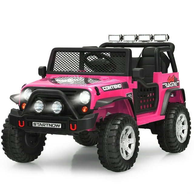 Costway Camion Électrique Télécommandé 12 V pour Enfants avec Lumières et Musique Rose