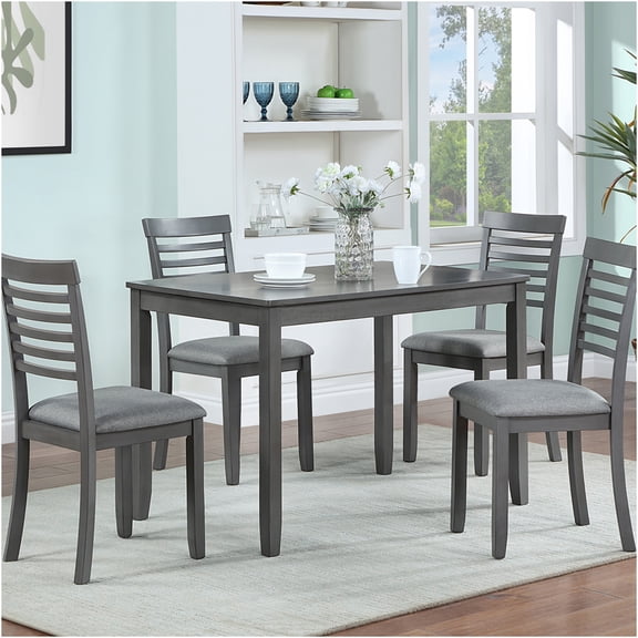 JERFIT 5-Piece Modern Acacia Wood Dining Set with Upholstered Chairs, Rectangular Table Kitchen Dining Room Furniture, Gray