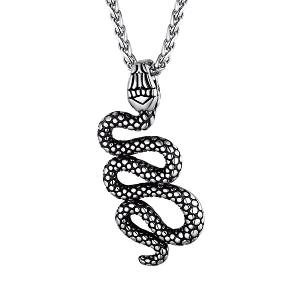 [Clearance]Snake Pendant Necklace for Men Women with Stainless Steel Wheat Chain Hip Pop Gift