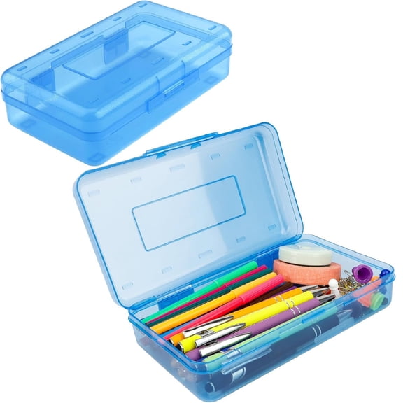 Yhmxh Pencil Box, Clear Pencil Case, Large Capacity Plastic Hard Pencils Case Crayon Box with Snap-Tight Lid Stackable for Pens Pencils Office Supplies Stationery Storage Organizer Box