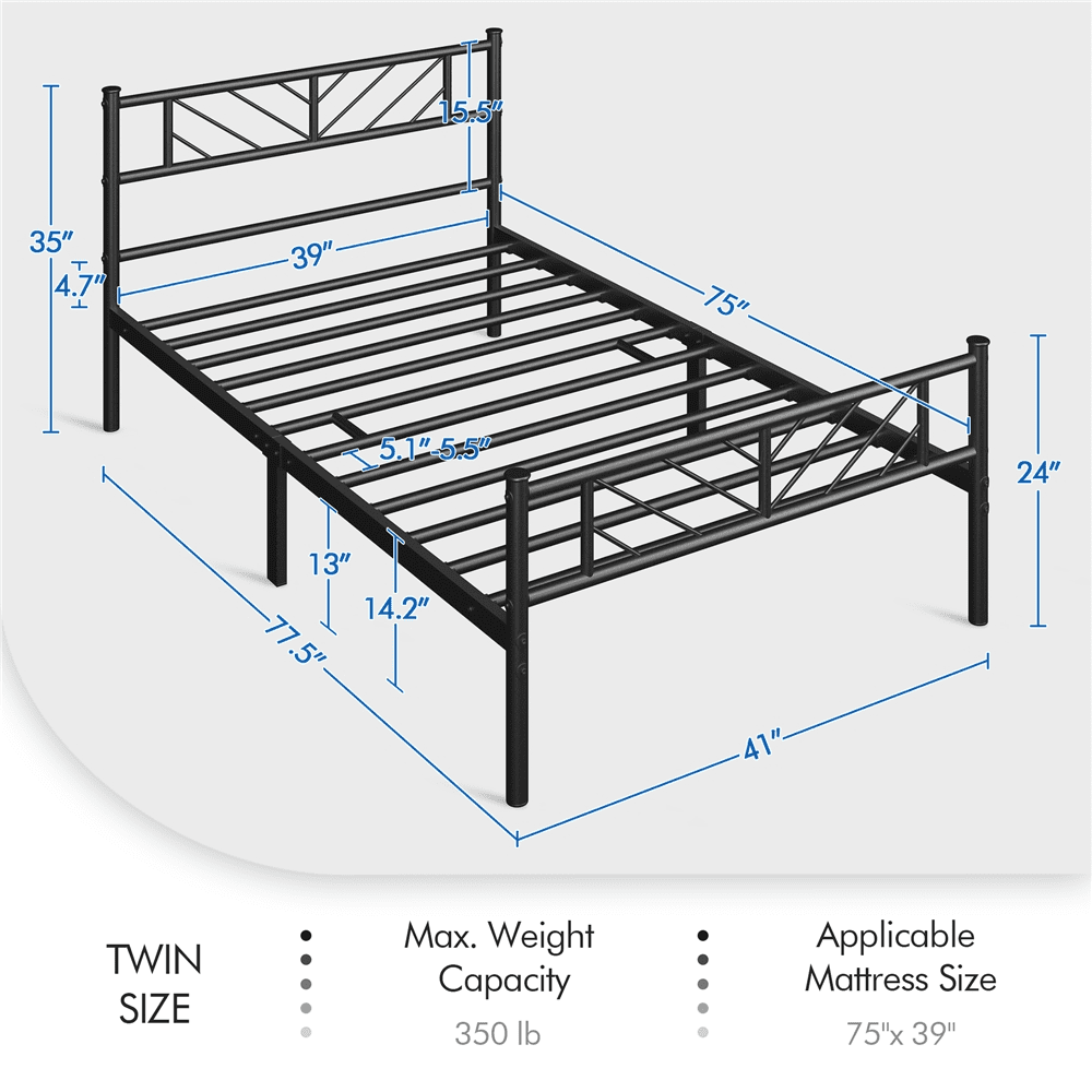 Topeakmart Twin Size Metal Platform Bed Frame with Headboard and Footboard, Black
