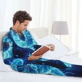 thumbnail image 6 of Cauagu Blue Yin And Yang Print Men's Long-Sleeve Pajama Set,Soft Button-Front 2Pjs for Men Long Sleeve Men’s Sleepwear-, 6 of 7