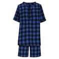 thumbnail image 4 of Amzcrzy Pajamas for Women Set Cotton Linen V-Neck Button Down Short Sleeve Classic Plaid Pajamas Women with Drawstring Shorts 2 Piece Outfits Loungewear Sets S-5Xl Blue 5XL, 4 of 8