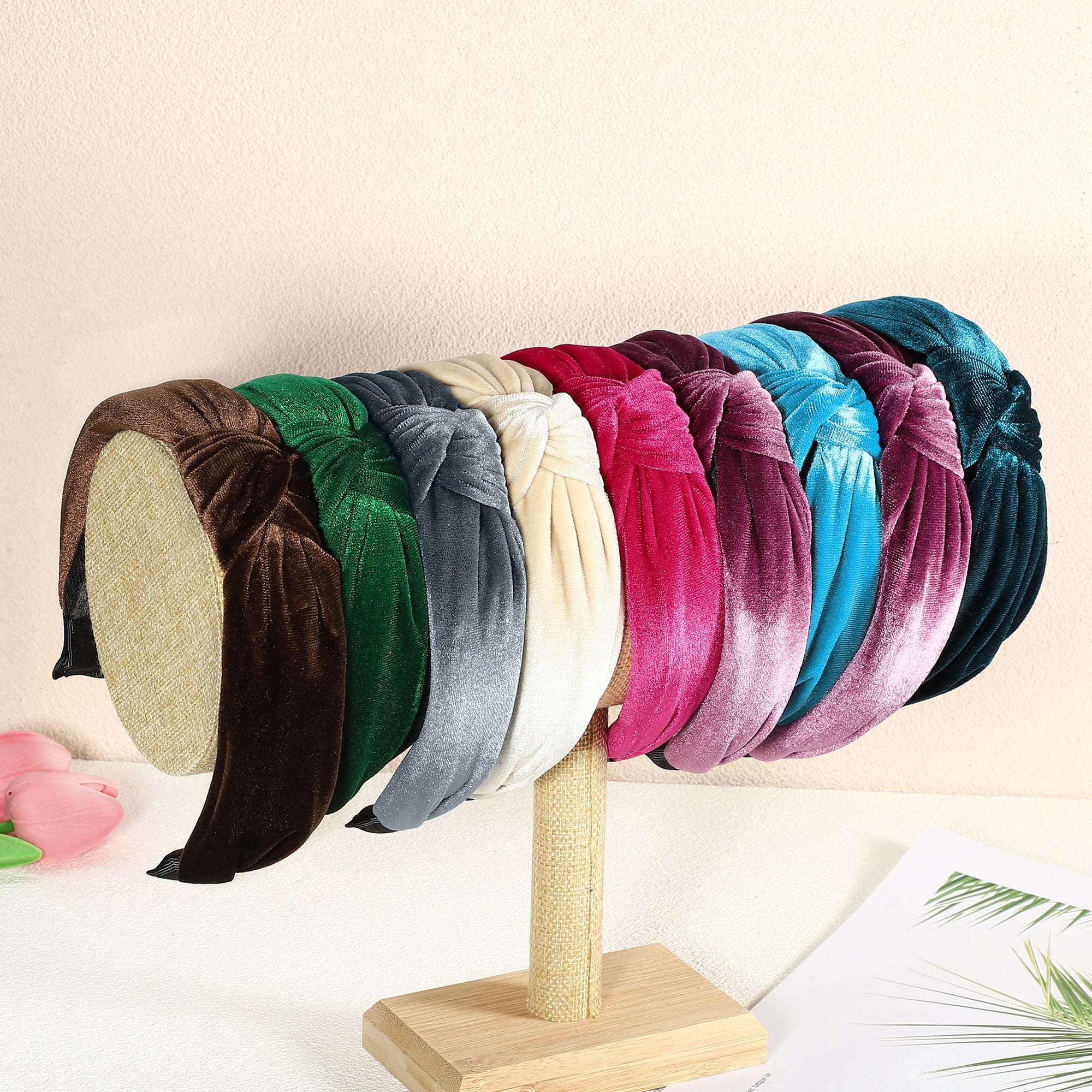 Unique Bargains Velvet Knotted Headbands Hairband for Women 1.2 Inch Wide Rose Red