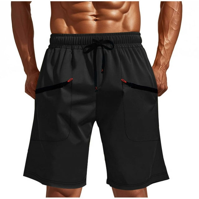 Dagugfen Mens Cargo Shorts Elastic Waist Drawstring Loose Outdoor Running Shorts with Zipper Pockets