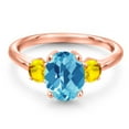 thumbnail image 3 of Gem Stone King 18K Rose Gold Plated Silver Swiss Blue Topaz and Yellow Sapphire Engagement Ring for Women | 2.97 Cttw | Oval Checkerboard 9X7MM | Gemstone November Birthstone | Size 5, 3 of 6