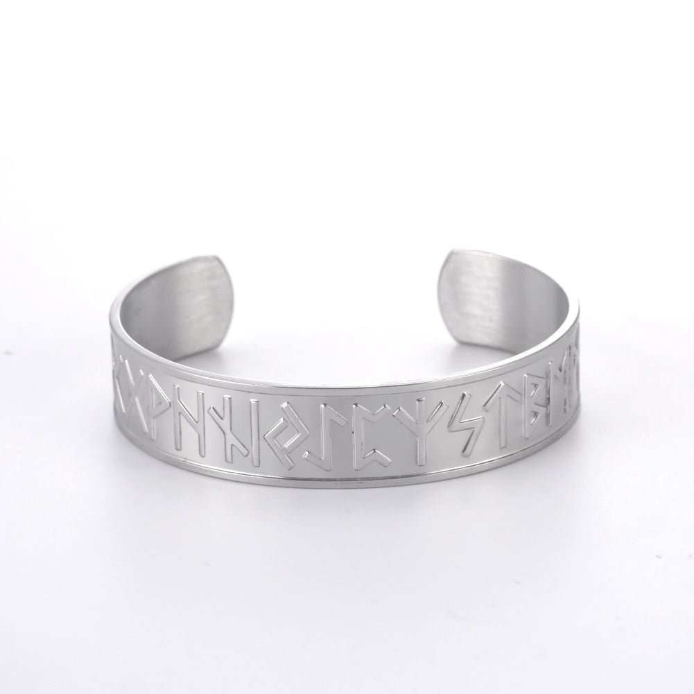 EUEAVAN Viking Norse Runes Bangle Stainless Steel Open Cuff Bracelet for Men Party Gift