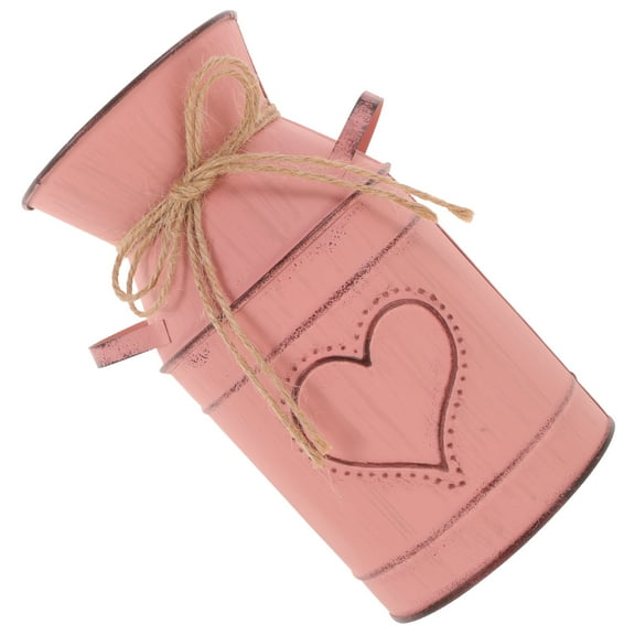 Iron Flower Pot Home Decor Vintage Farmhouse Vase Milk Jug Dried Metal Heart Pink