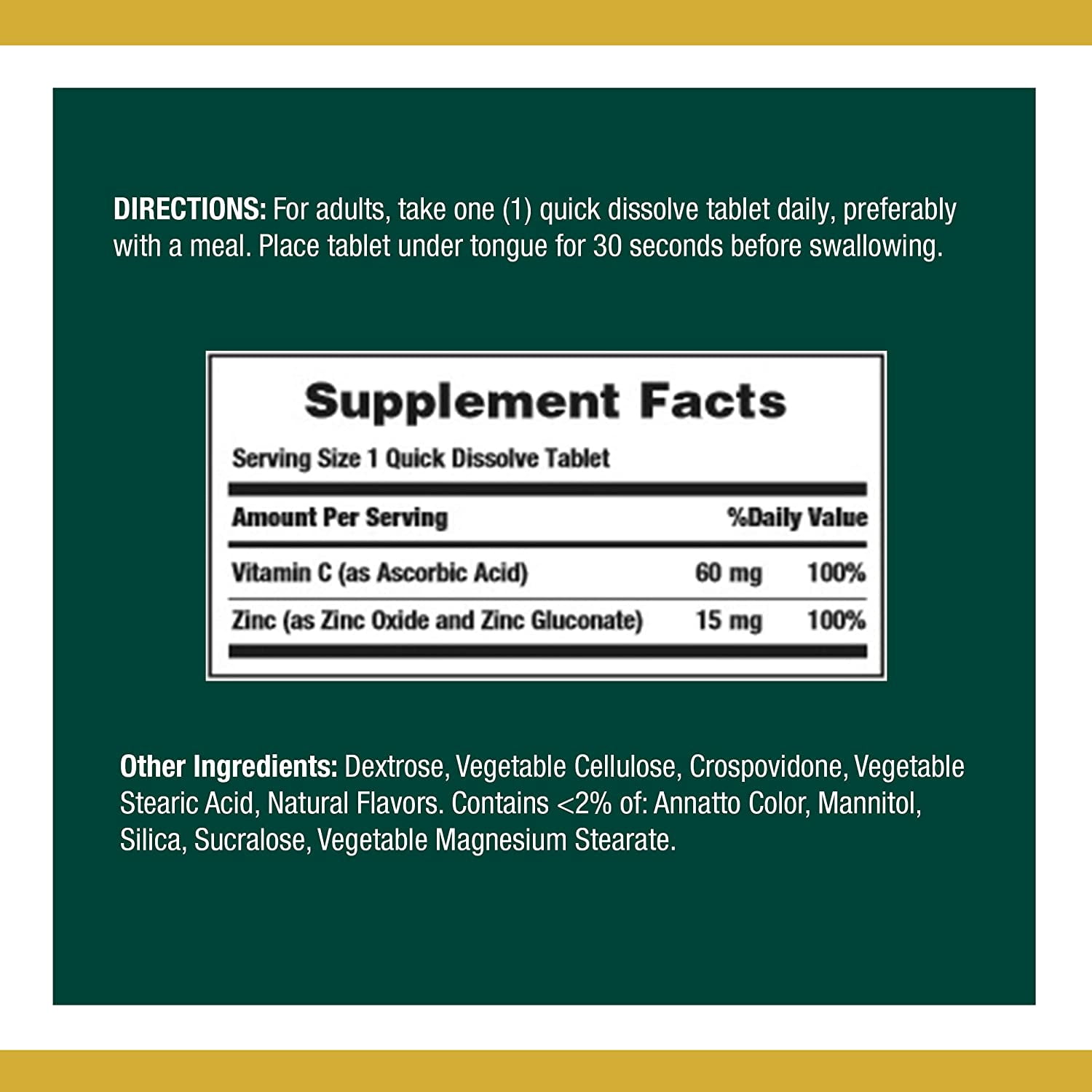 Nature's Bounty Vitamin C + Zinc Quick Dissolve Tablets 60 ea (Pack of 6)