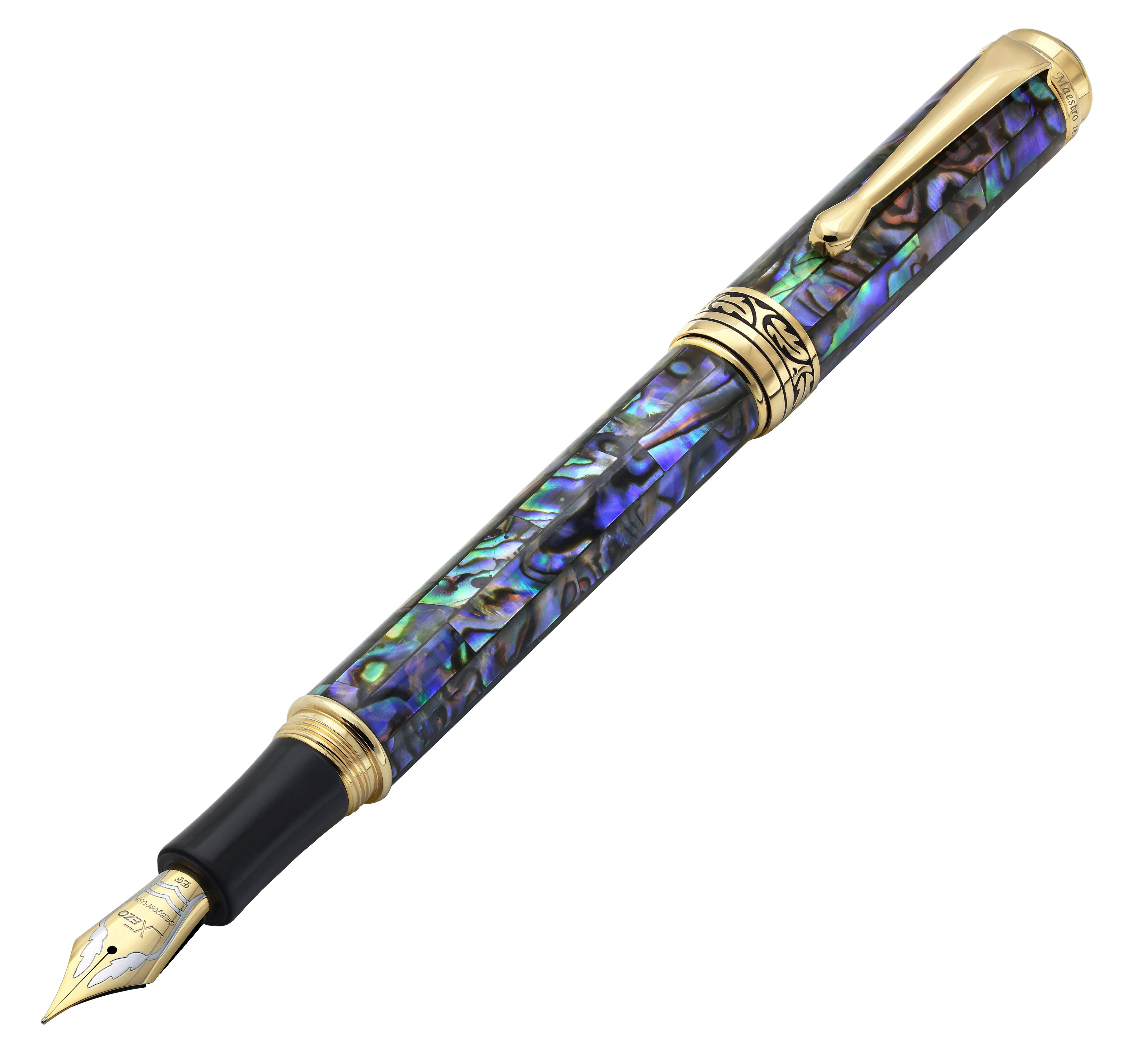 Xezo Xezo Maestro® Paua Abalone Sea Shell Fountain Pen (Extra Fine Nib) - 18K Gold Plated