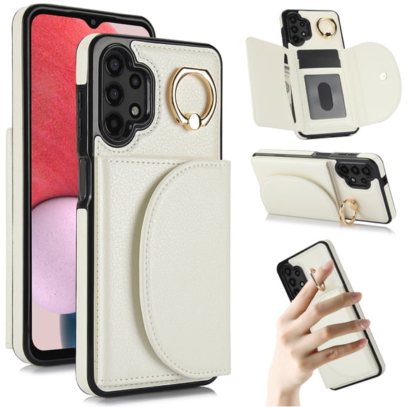 Wallet Case Compatible with Samsung A53 5G Case with Card Holder - Credit Card Slot,RFID Blocking,360°Rotating Ring Kickstand and PU Leather Wallet Cover for Women Samsung Galaxy A53 5G, White