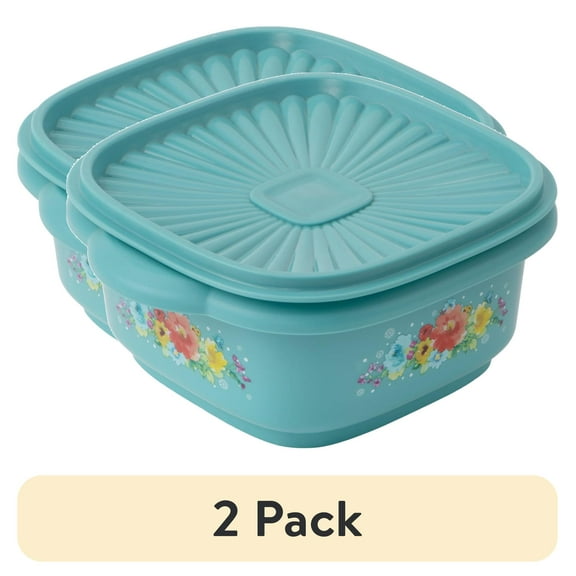 (2 pack) The Pioneer Woman 5 Cup Plastic Food Storage Container with Lid, Breezy Blossom