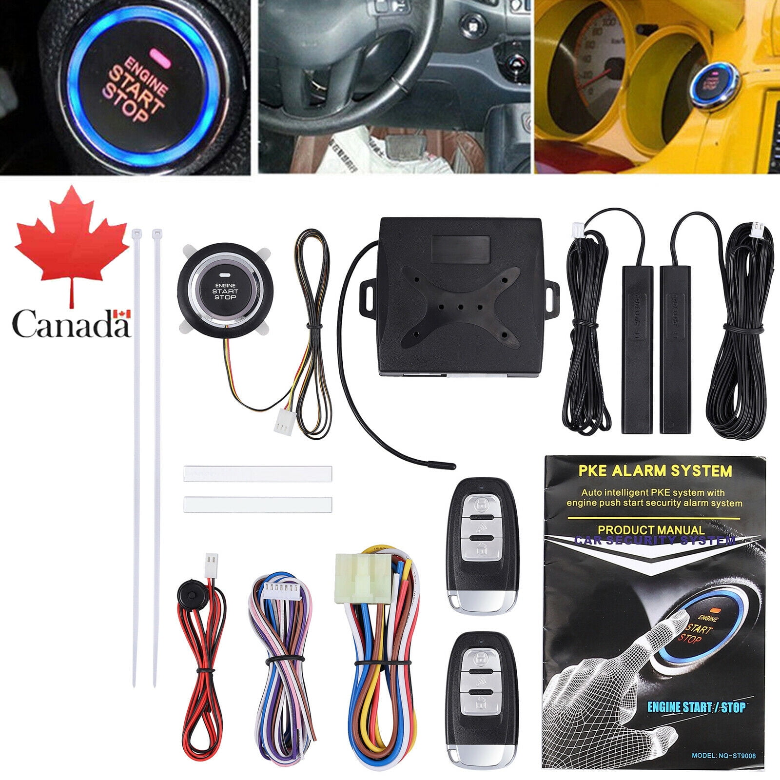 Car Keyless Entry Engine Start Alarm System Push Button Remote Starter