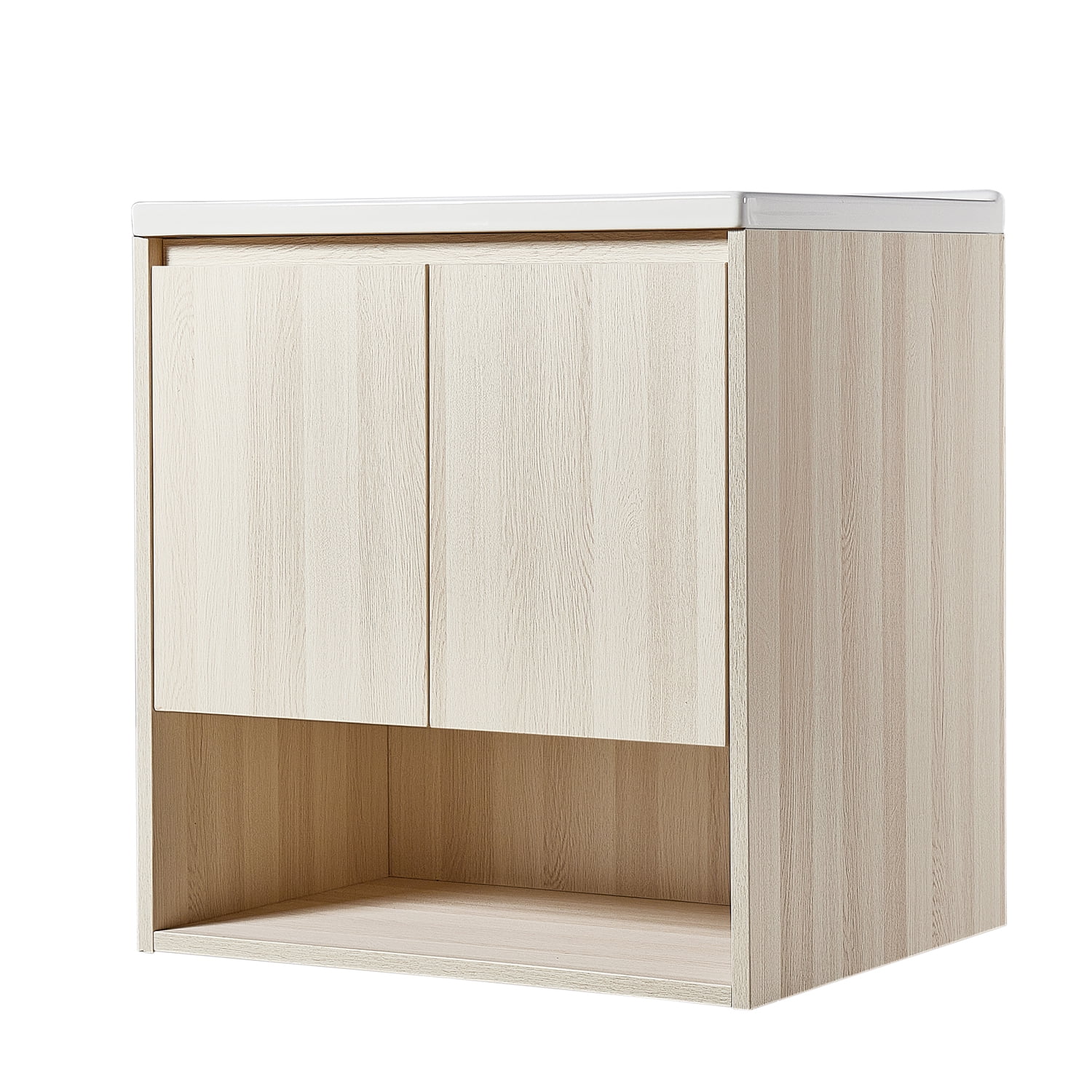 Wall Mount Vanity Cabinet Open Storage White Oak L 24 in x H 24.8 in x D 19.7 in