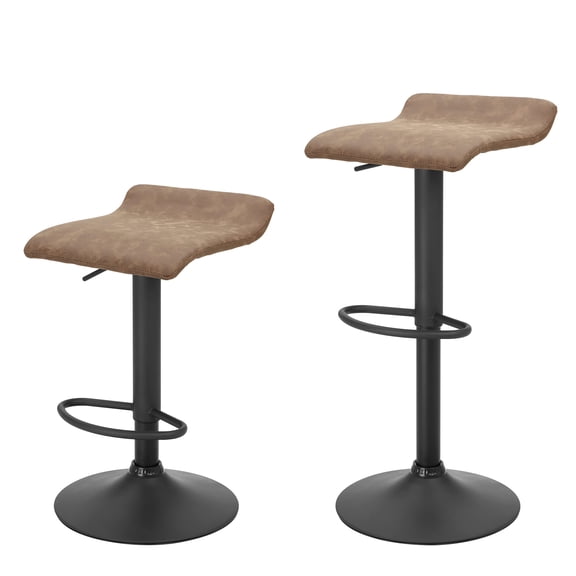 Brown Bar Stools Set of 2, Swivel Counter Height with Footrest, Adjustable
