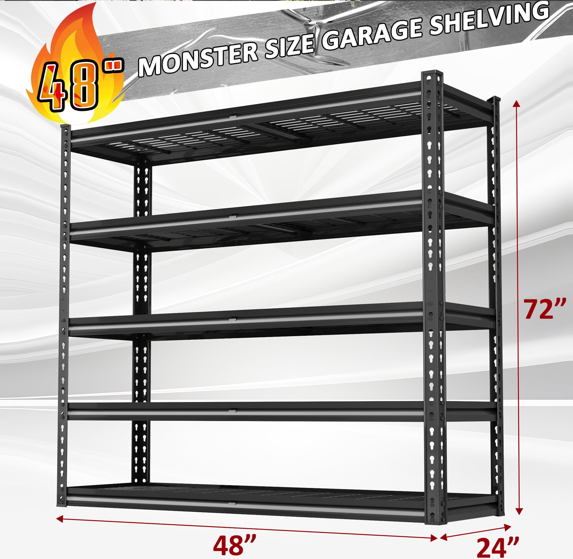 VDEVY 48" W Garage Shelving Unit Heavy Duty Storage Shelves 5-Tier Metal Shelves for Pantry Industrial Shelf