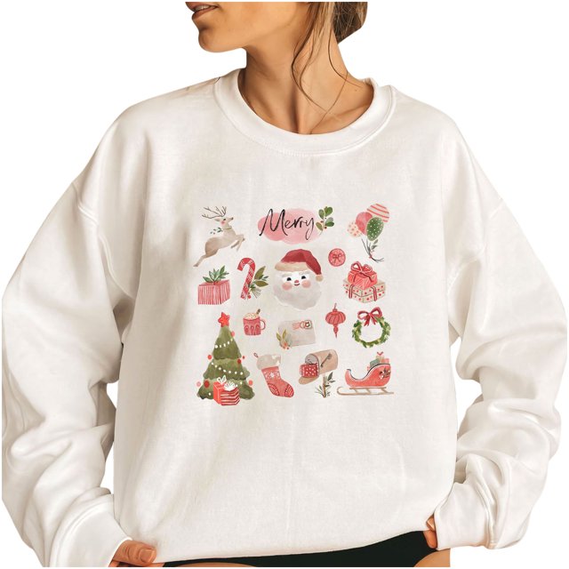 Mujer Casual Navidad Otoño Invierno Imprimir Sudadera Fleece Térmico O-cuello Manga larga Oversize Top Fridja fksj567