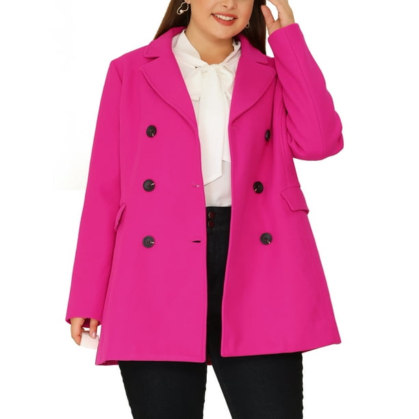 Abrigo largo de doble botonadura con solapa muesca para mujer de tallas grandes Agnes Orinda para un invierno con estilo 1X Rosa intenso