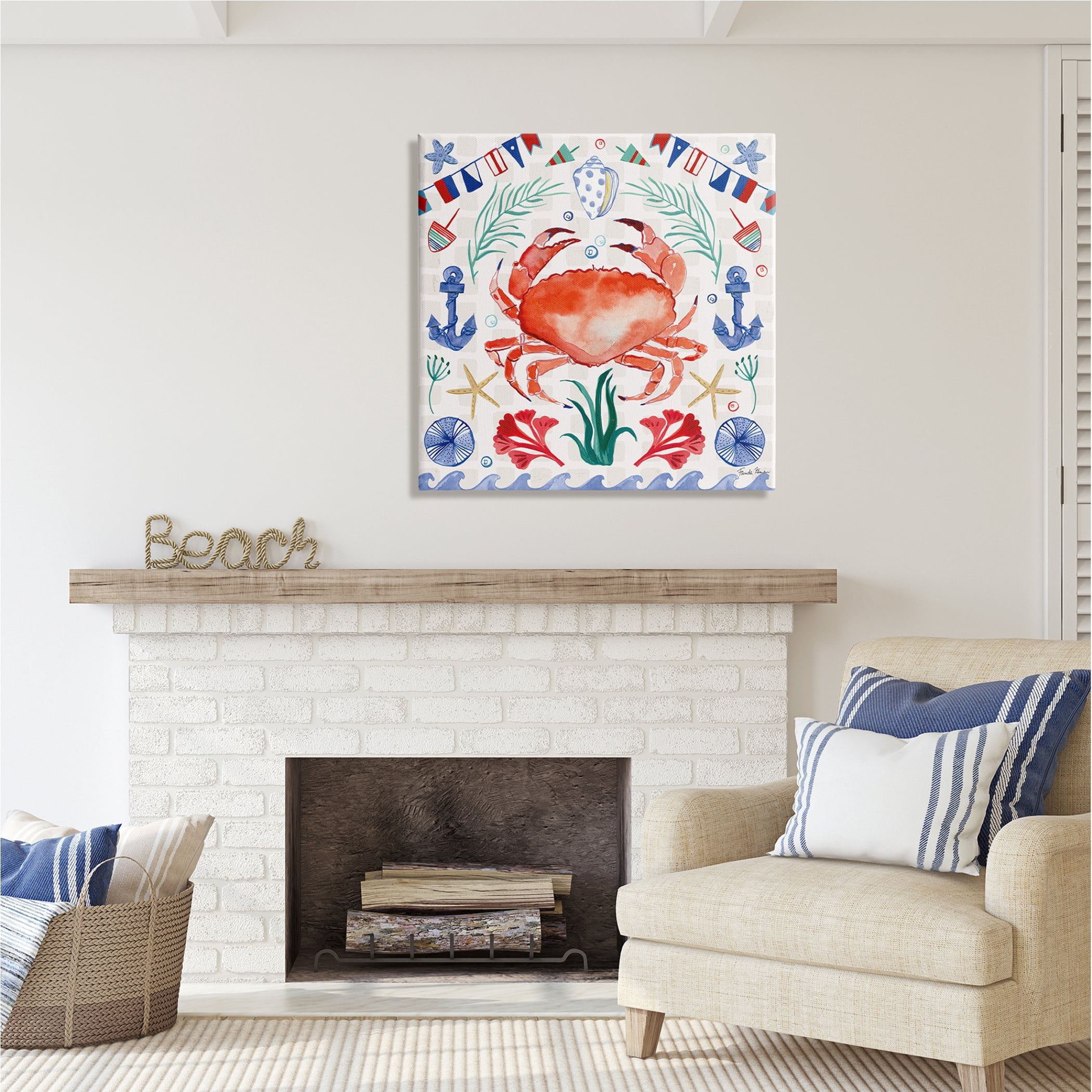 Stupell Industries Maritime Crab Pattern Animals & Insects Painting Gallery Wrapped Canvas Print Wall Art, 30 x 30