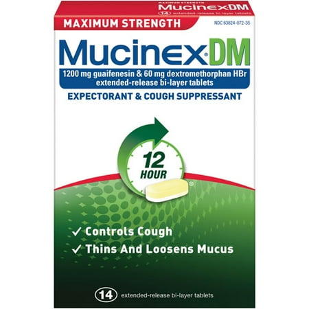 Mucinex DM Maximum Strength 12-Hour Expectorant and Cough Suppressant Tablets, 14 Ct