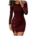 thumbnail image 3 of IDALL Midi Dresses,Long Sleeve Dress Women Sexy Solid Long Sleeve Off Sweater Dress Bodycon Dresses,Sexy Dresses,Mini Dress Red Dress XL, 3 of 9