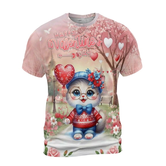 Happy Valentine’s Day Adorable Ragdoll Kitten Holding Heart Balloon All Over Print 3D Shirt Unisex Merch Cat Lover Kitten Owner Gifts Idea - 00030