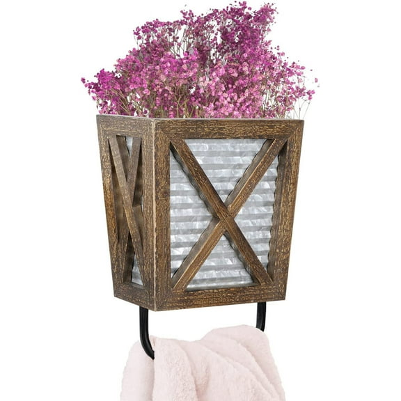 Autumn Alley Farmhouse Decor Rustic Hand Towel Holder for Bathroom Wall and Kitchen Wall with Wood Storage, Brown