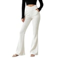 thumbnail image 3 of LIaqionyy Women's Flare Yoga Pants Stretch Casual Ribbed High Waist Leggings Solid Color Bootcut Bottom Pant with Pockets, 3 of 6
