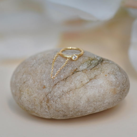 Anygolds 14K real solid Gold CZ Chain Clicker Hoop Dainty Huggie 18G