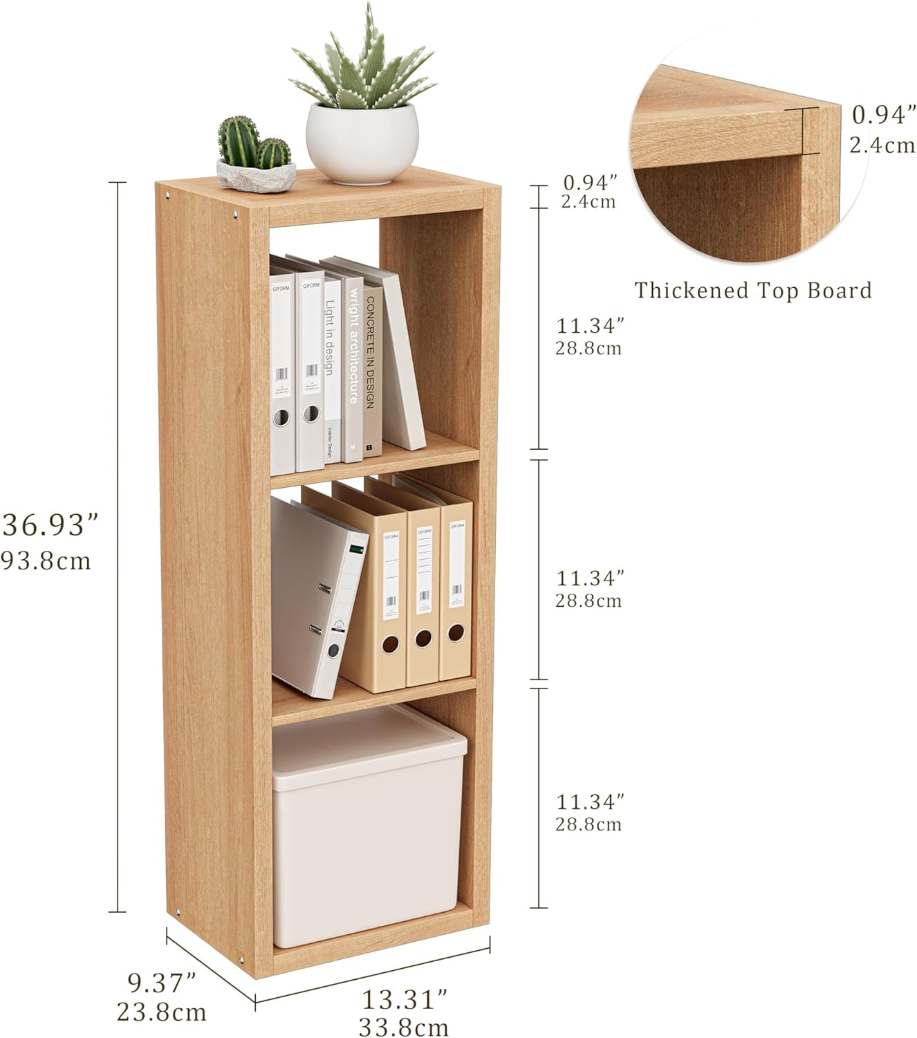 Anhdah 3 Cube Storage Organizer Bookshelf, Natural-Oak Wooden Bookcase Storage Shelf, Sturdy 3-Cube Organizer for Living Room, Bedroom, Home Office, Easy Assembly