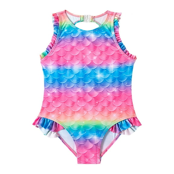 Celivon Kids Teen Girls Swimsuits Cute Summer Colorful Mermaiing Scale Printed Bathing Suits Comfort Breathable For Big Girls Size 8-10 Years