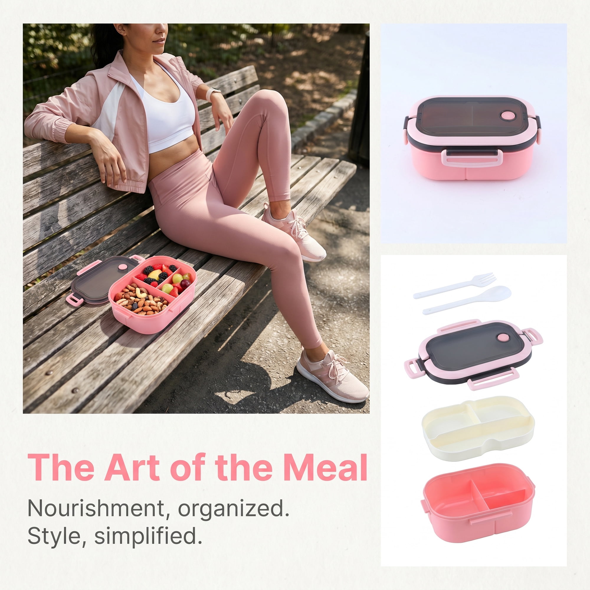 Unique Bargains Double-Layer Leak-Proof Meal Lunch Bento Box Pink