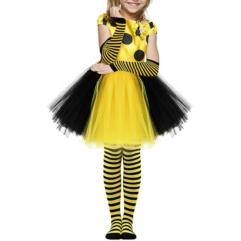 Bee Costume Kit for Girls Women Halloween Party Dress Up-Antenna  Headband+Arm Warmers+High Socks+Tutu Skirt