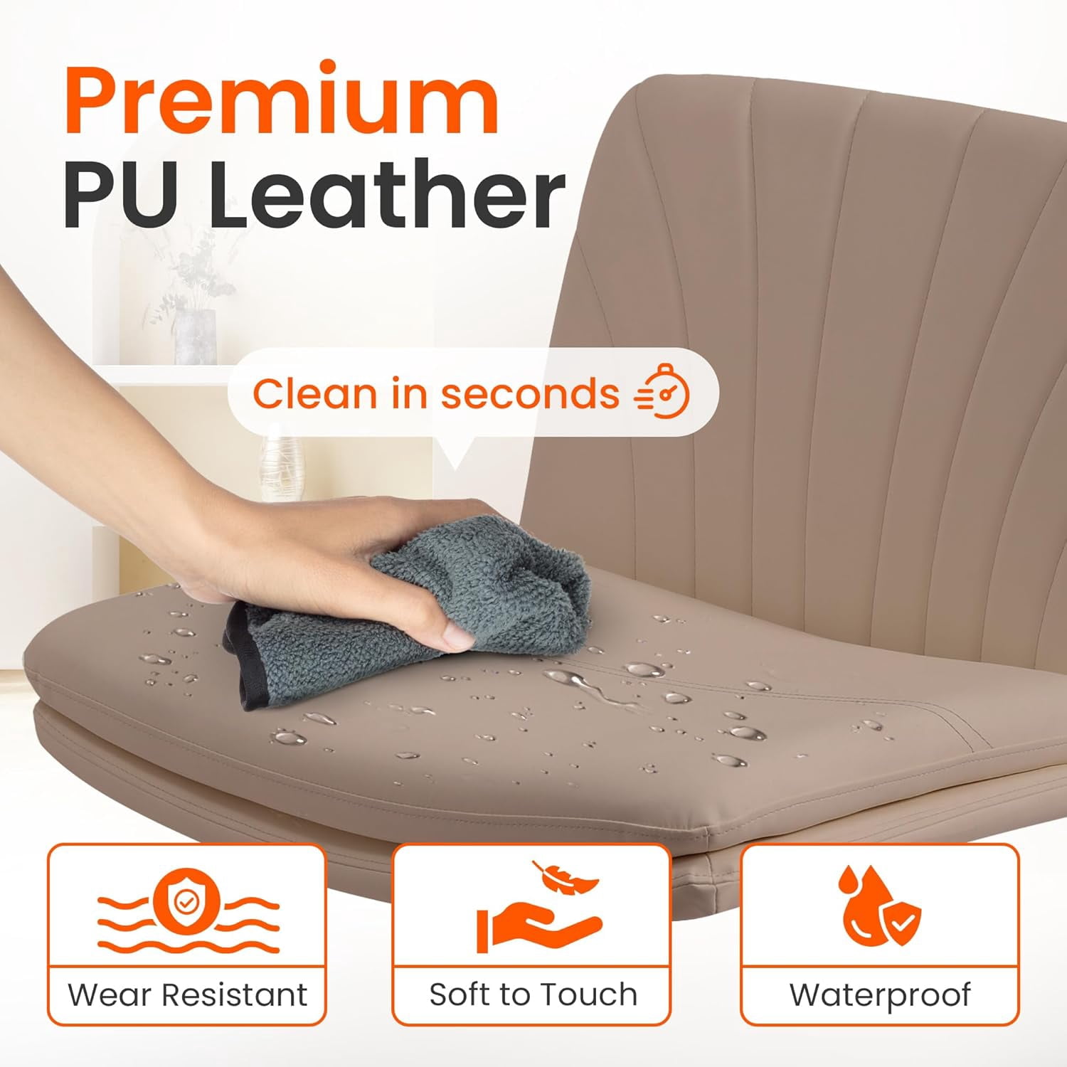 Orange Factory Criss Cross Chair with Wheels Comfy Wide Vanity Desk Chair Dual Base Leather Armless Adjustable Swivel for Home Computer Task (Brown Pu, Faux Leather)