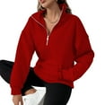 thumbnail image 2 of Women' Sweatshirts Half Zip Quarter Zipper Long Sleeve Hoodies Fall Fashion Outfits Clothes Red M, 2 of 8