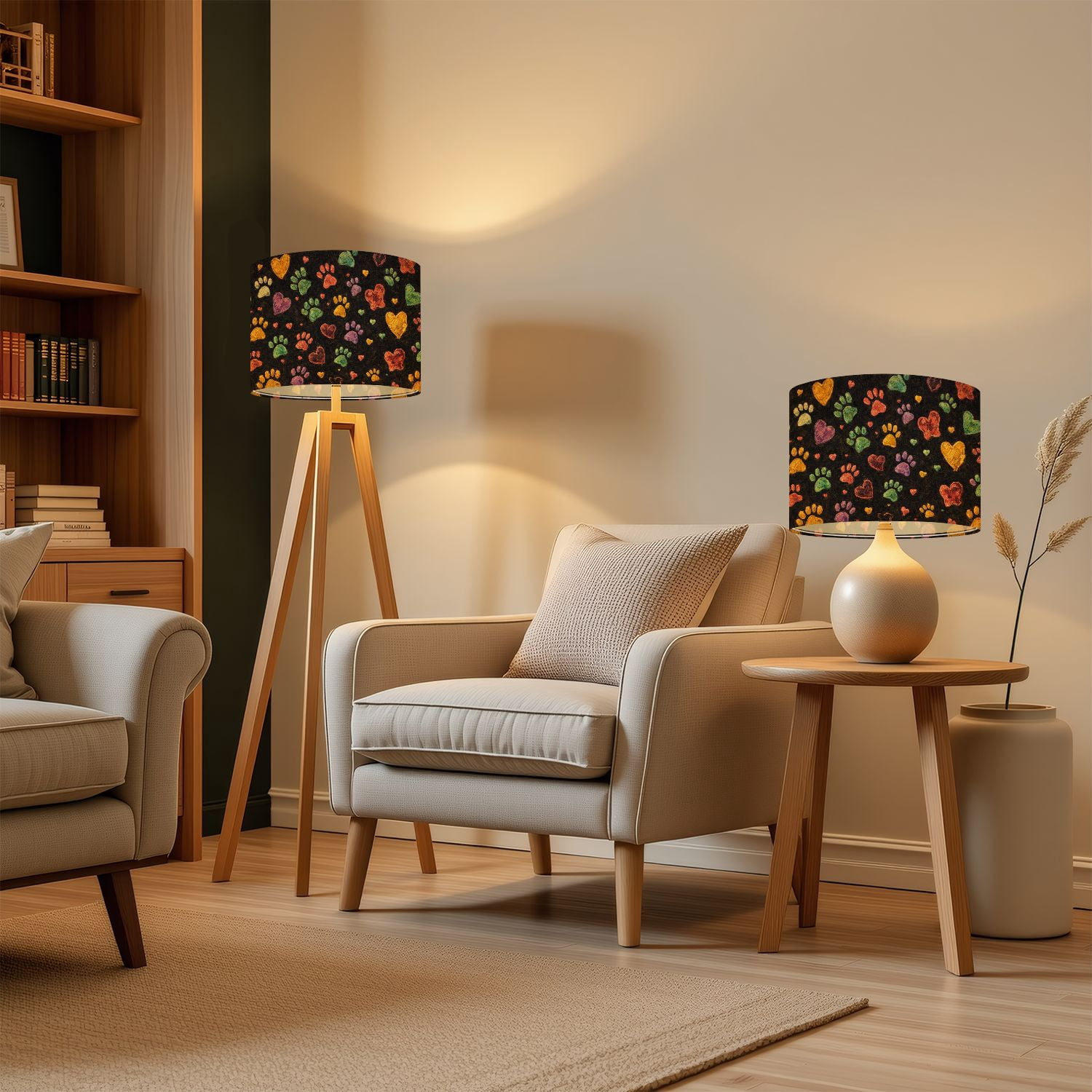 Lampshades 2 Pack Colorful doodle paw fabric black 13"x13"x10" Light Shade for Table Lamps Floor Lamp Shades Lampshade Replacement Easy Assembly