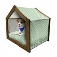thumbnail image 1 of Retro Pet House, Checked Pattern with Thick and Thin Lines Symmetrical Geometric Monochrome Print, Outdoor & Indoor Portable Dog Kennel with Pillow and Cover, 5 Sizes, Green and Cream, by Ambesonne, 1 of 5