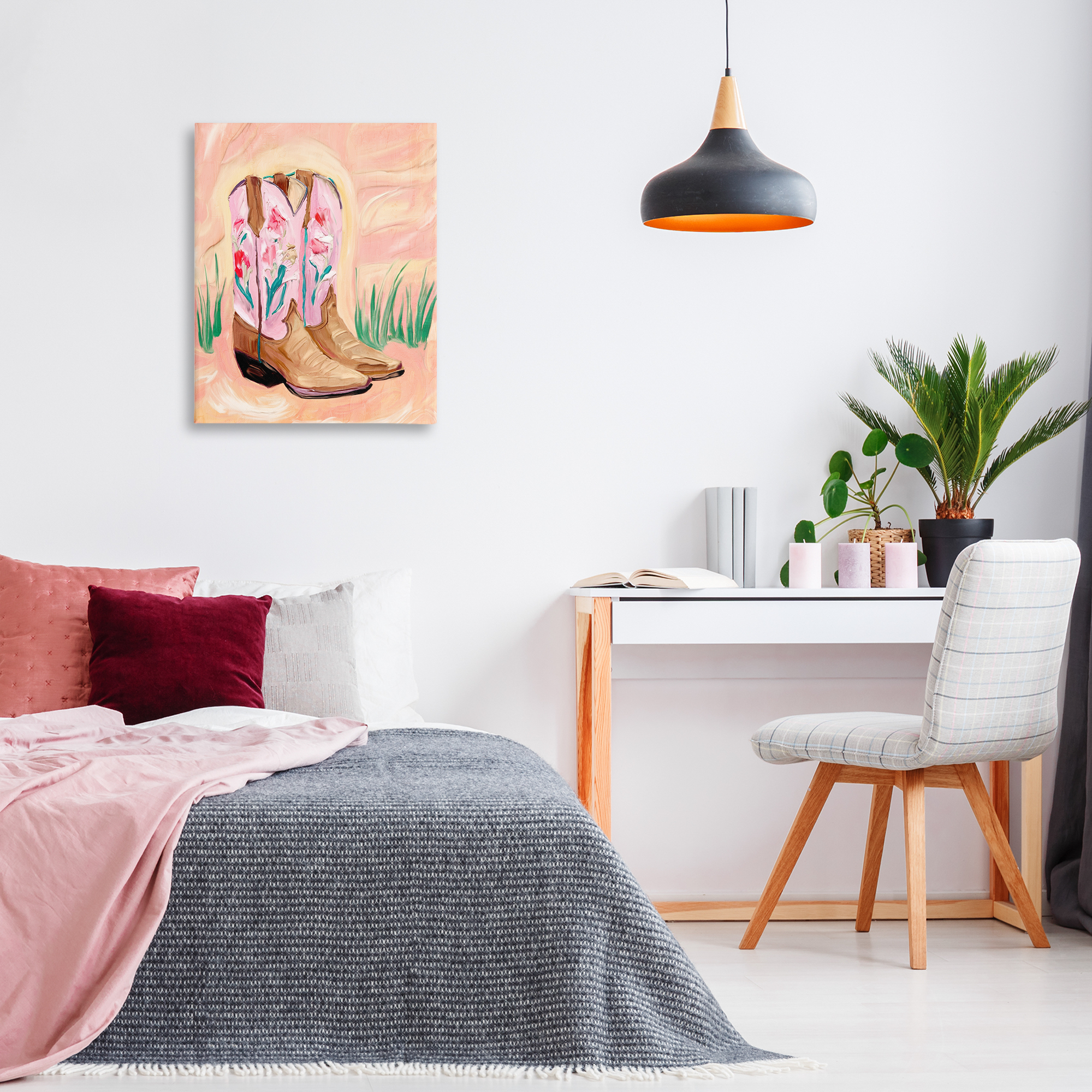 Floral Pinks Boots Canvas Wall Art, design by Kim Allen