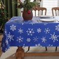 thumbnail image 3 of Christmas Blue Table Cloth, White Snowflake Print, Flannel Backed Vinyl Tablecloth for Rectangle Tables, Waterproof PVC Plastic Table Cover for Christmas Winter, Holiday Party Use 52 x 70 Inches, 3 of 6