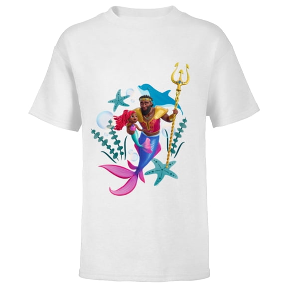 Disney Junior’s Ariel & King Triton Father and Daughter - Short Sleeve T-Shirt for Kids - Customized-White